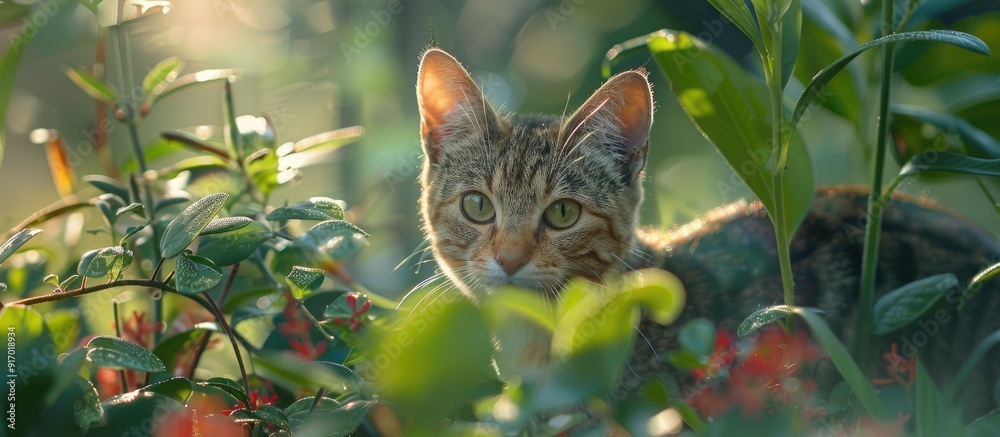 Poster Cat in the garden with a copy space image