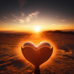 heart in the sunset, glowing heart