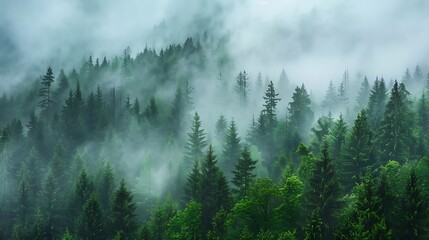 Serene Misty Mountain Landscape with Dramatic Fog and Majestic Peaks for Inspirational Nature Photography
