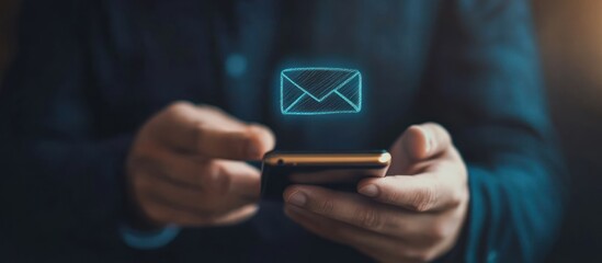 Person Holding Smartphone with Email Icon Floating Above
