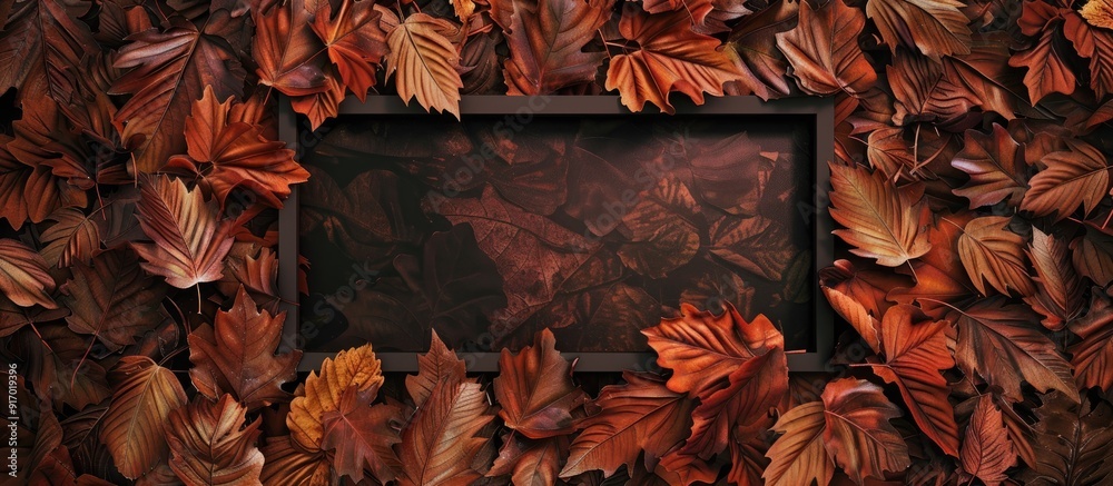 Poster There are fallen leaves surrounding a dark rectangular frame with copy space image