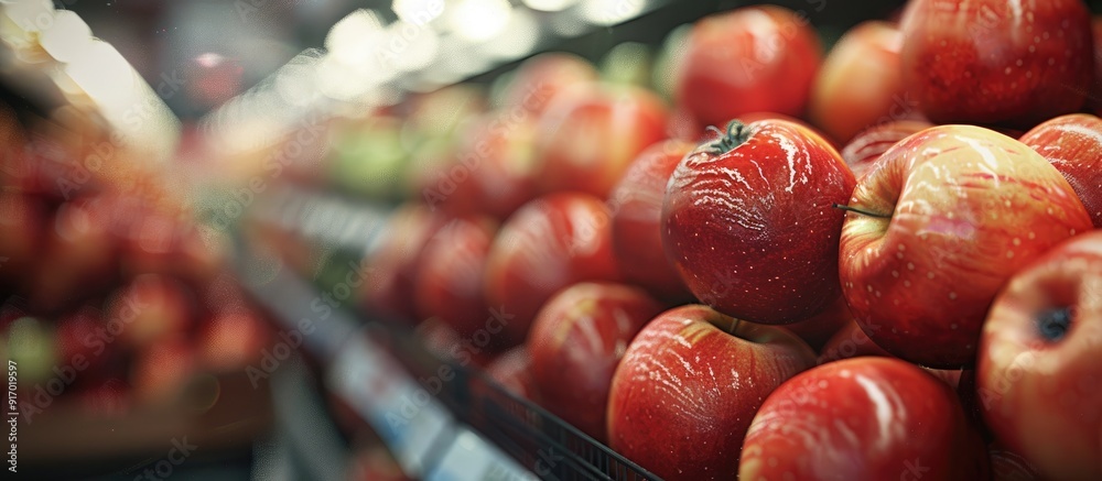 Sticker Crisp apples available at the grocery store with copy space image