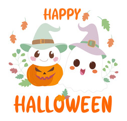 Happy Halloween banner on transparent background, greeting card PNG