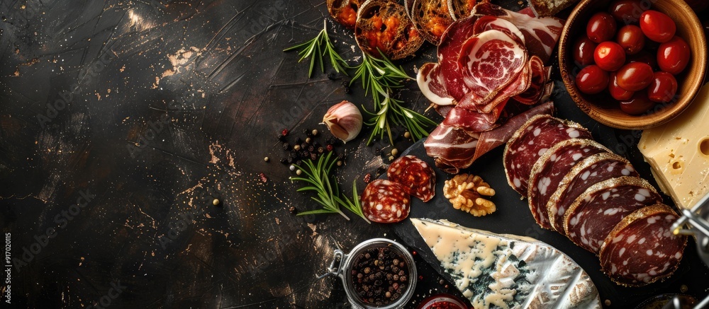 Aufkleber an image with a closeup of sliced meat cheese dried bread and sauces perfect for showcasing on a men