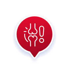 joint pain in knee or arthritis line icon, vector