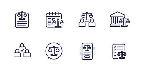 legal and law line icons on white, vector set