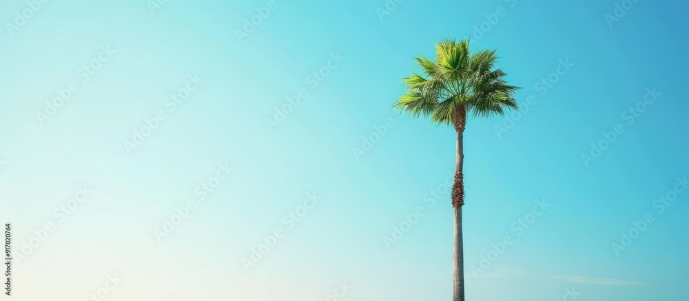 Poster palm tree standing alone against a clear blue sky with copy space image