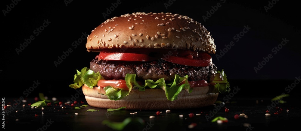 Aufkleber a delicious sandwich made with ground meat patty typically beef served in a sliced bun often contain