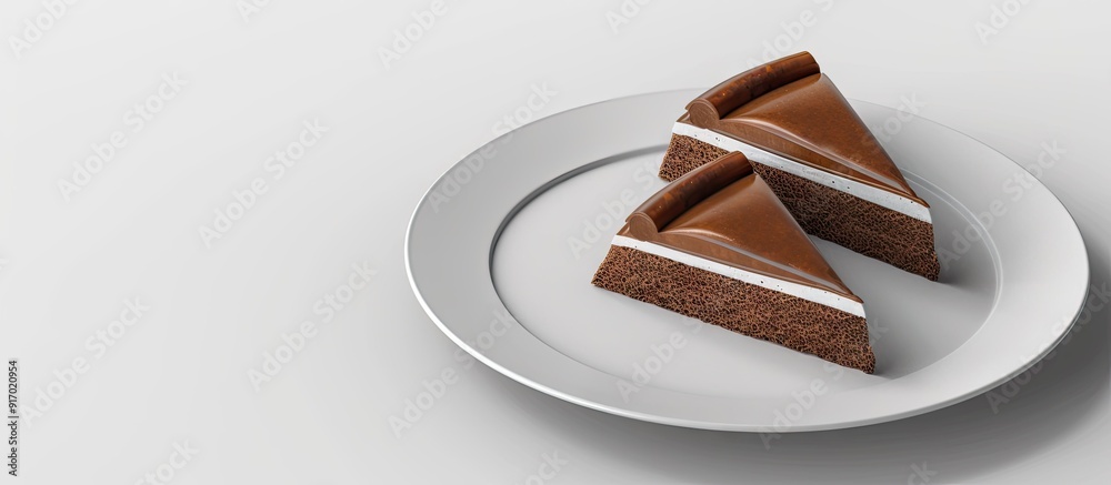 Poster A white plate with scrumptious triangular baked cakes atop set against a copy space image