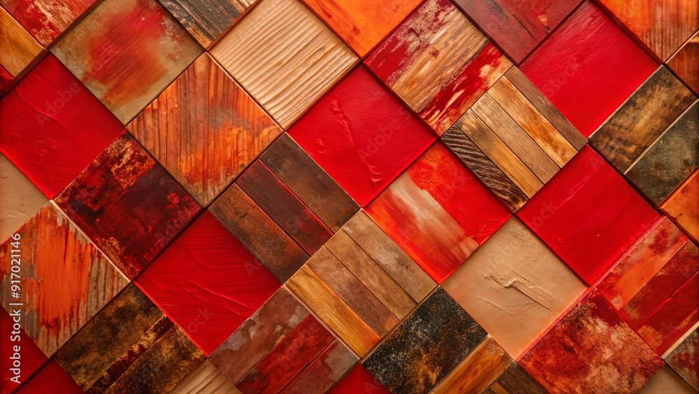 Poster A red and brown wood patterned background with a red square in the middle