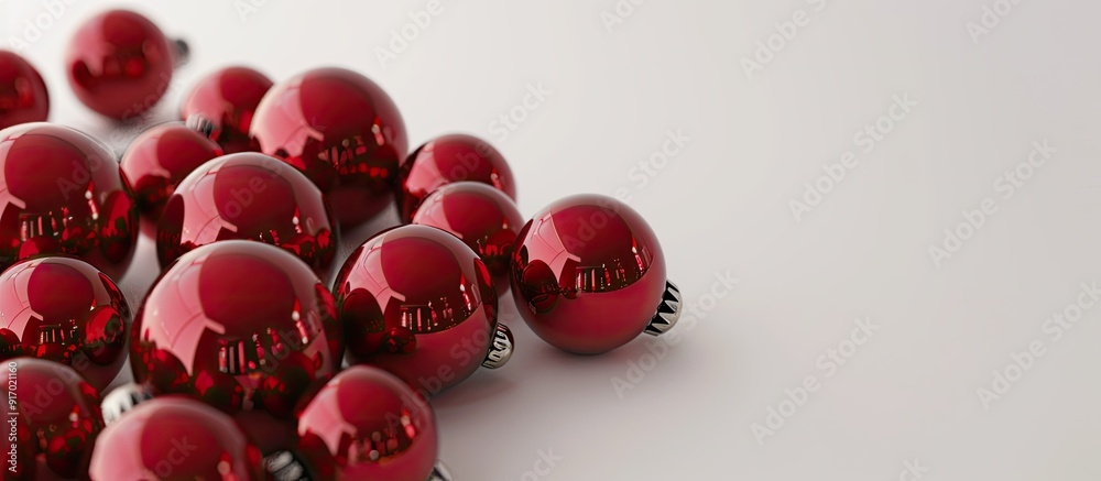 Poster red christmas balls arranged on a white background with copy space image