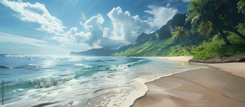 Poster scenic beach coastline with a captivating copy space image