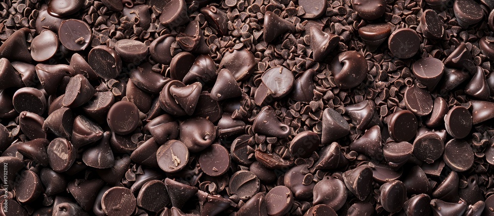 Poster a plethora of chocolate chips crumbs and chocolate remnants ideal for culinary and dessert creations