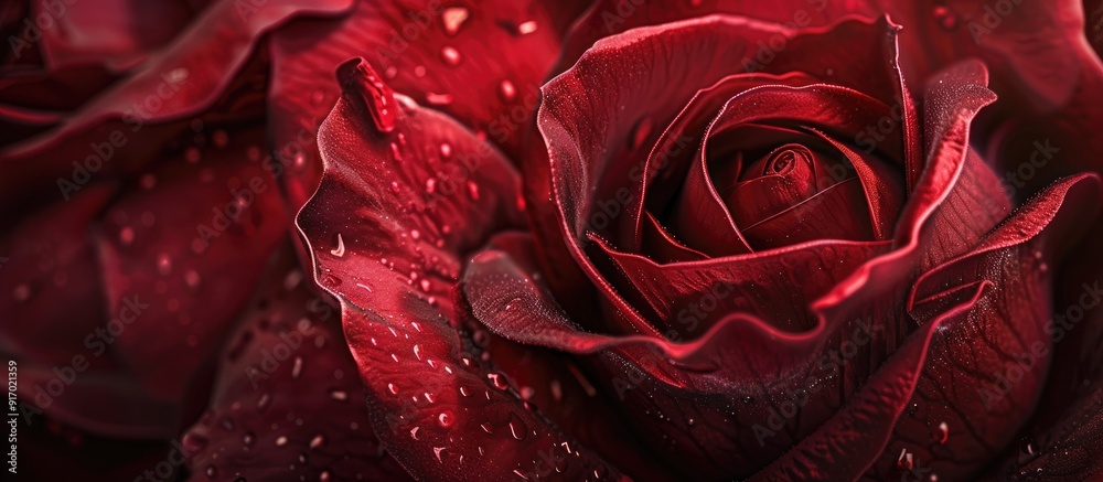 Poster A close up shot of a red rose captured with a macro lens showing intricate details with copy space image included