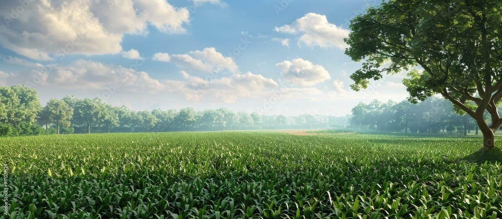 Aufkleber A scenic landscape showcasing a corn field plantation maturing with a vast expanse of greenery filling the background ideal for a copy space image