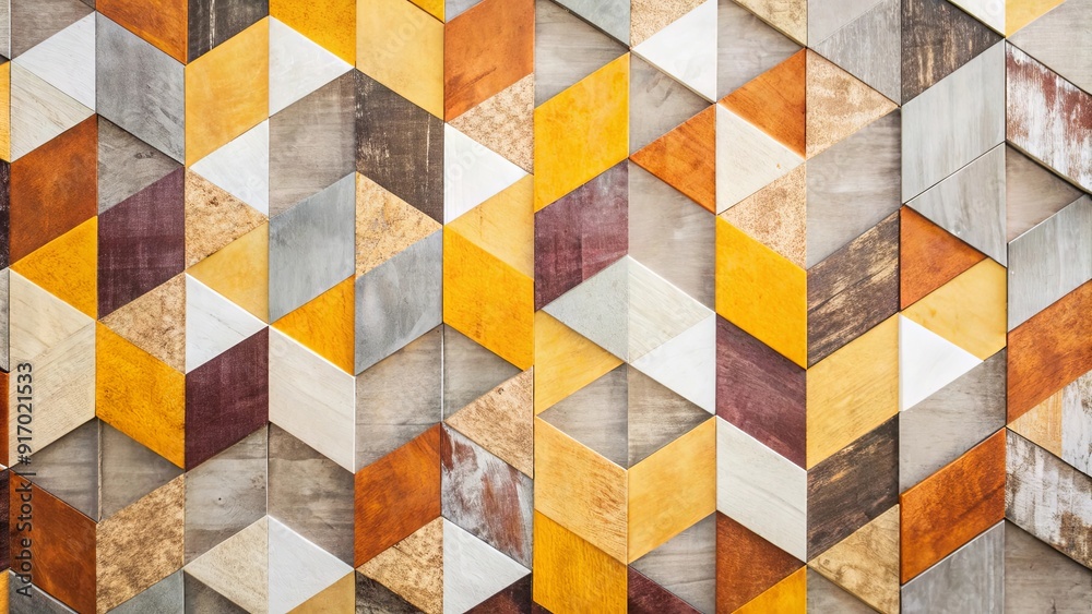 Poster A wall with a pattern of triangles and squares in various colors