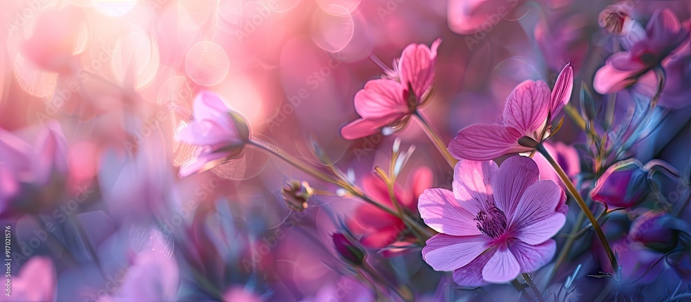 Poster stunning close up shot of beautiful flowers in the garden with a blurred background ideal as a copy 
