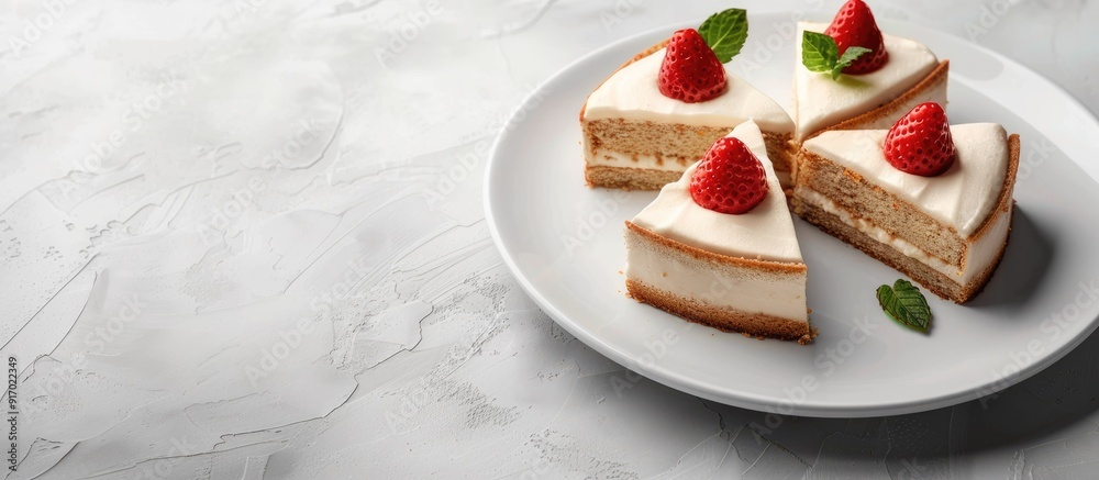 Aufkleber A white plate with scrumptious triangular baked cakes atop set against a copy space image