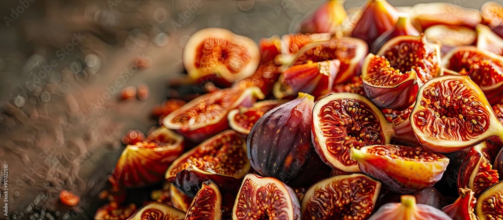 Poster Sweet vegetarian food displayed in a pile of dehydrated figs creating an appetizing presentation with copy space image