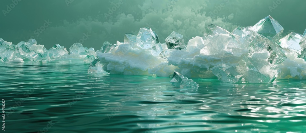 Poster Scene showcasing ice floating in a bay with emerald green waters ideal for a copy space image capturing the winter ambiance