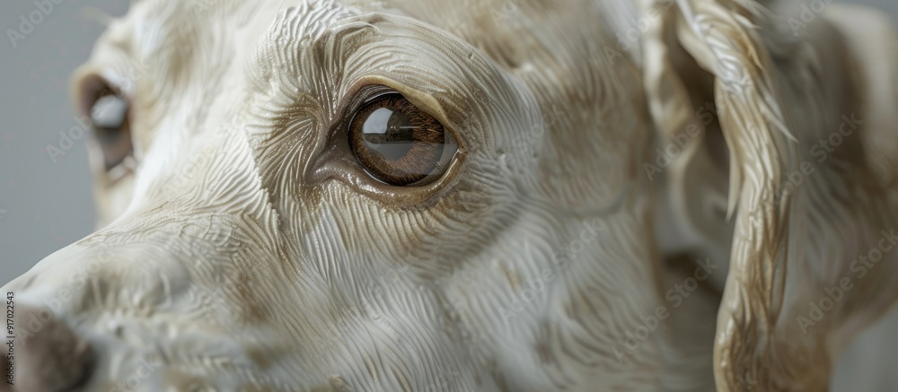 Poster Close up of a porcelain dog with eye to eye contact in a photo with a clean unobstructed background for potential use as a copy space image