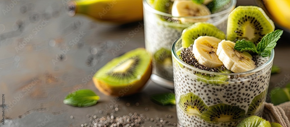 Poster delicious and healthy chia pudding with banana and kiwi a perfect and nutritious breakfast choice su