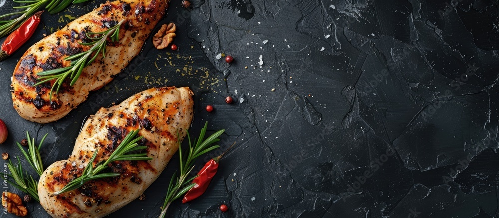 Poster preparation of a grilled chicken breast with copy space image