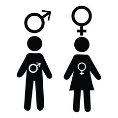 Man and woman icon set. male and female symbol with color on white background. Restroom door pictograms. Woman and man public toilet colorful vector icon with gender sign
