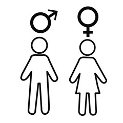 Man and woman icon set. male and female symbol with color on white background. Restroom door pictograms. Woman and man public toilet colorful vector icon with gender sign
