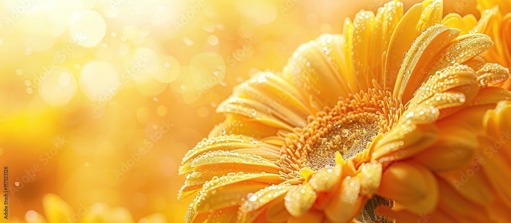 Poster close up of a yellow gerbera flower with a yellow flower background perfect for a copy space image