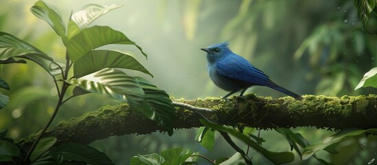 Fototapeta premium A Black naped Monarch perched on a tree branch in its natural habitat with plenty of copy space image