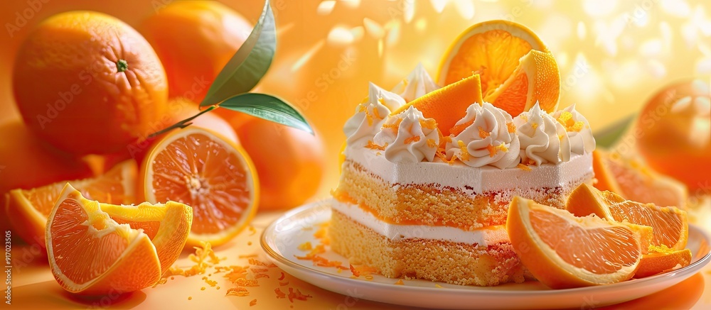 Poster orange cake with fresh oranges a delightful dessert option showcasing vibrant color and zesty citrus