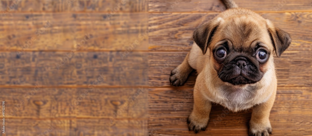 Poster A cute baby pug dog with a small size is seen in the image with space for text. . image with copy space