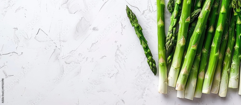 Poster white background showcasing asparagus in a copy space image