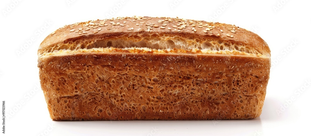 Poster Whole wheat bread displayed on a white backdrop with ample copy space image