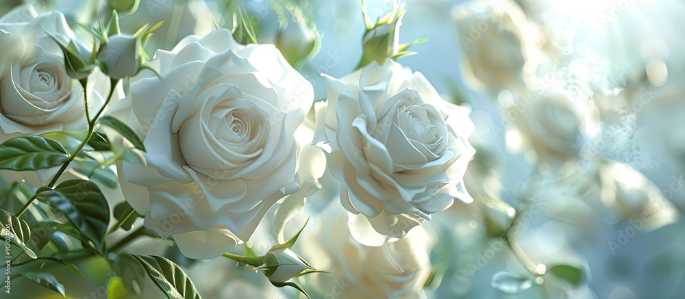 Poster white roses in a natural setting for a copy space image