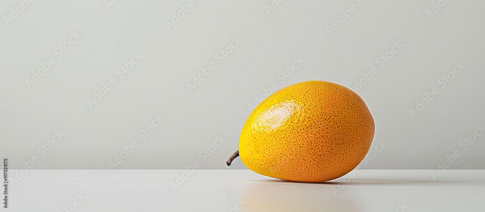 Poster fresh ripe yellow mango with a white background for copy space image ideal for vegetarian menus and 