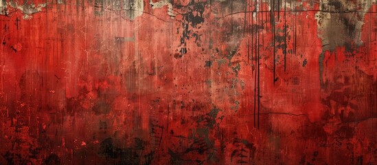 Obraz premium A grungy concrete wall in red with a textured surface featuring dark edges for contrast perfect for a copy space image