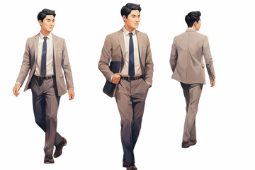 Illustration of smiling asian businessman on a white background. World of work. Asian country. Asian men. Recruitment. Job offer. Image for graphic designer. China. Japan.