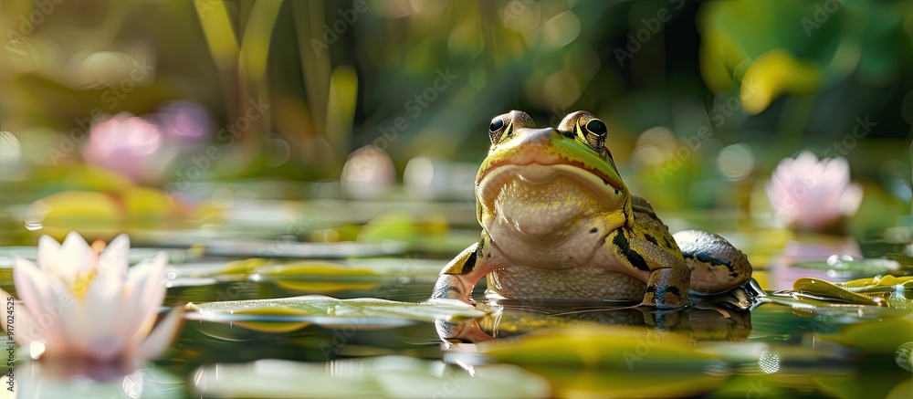 Poster Frog located in the center with copy space image