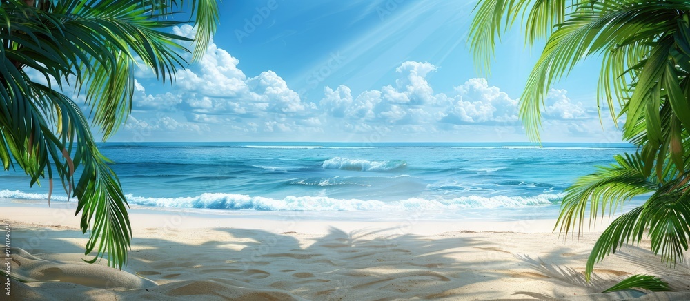 Poster tropical paradise with a serene ocean view and a vast expanse of white sand ideal for a summer holid