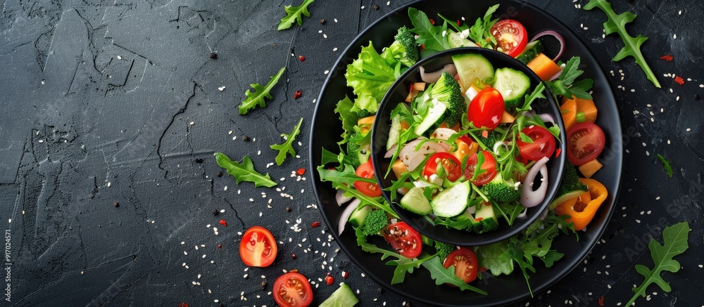 Aufkleber a delicious japanese vegetable salad with colorful toppings displayed on a table with copy space ima