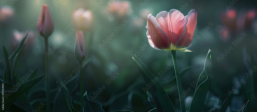 Poster tulip flower in a garden with a beautiful copy space image