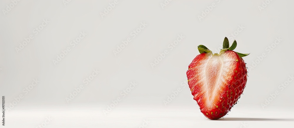 Aufkleber A sliced strawberry displayed on a white backdrop to emphasize the detail with room for additional designs in a copy space image