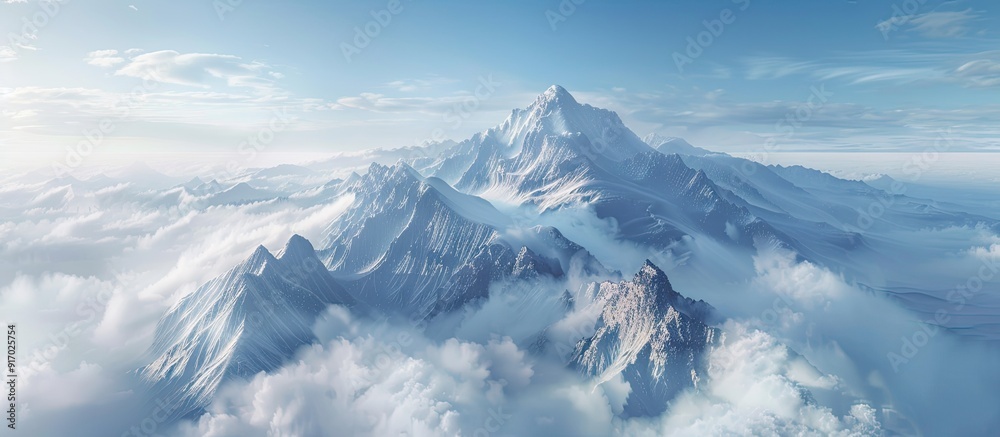 Poster A scenic aerial perspective overlooking clouds from a towering peak with copy space image