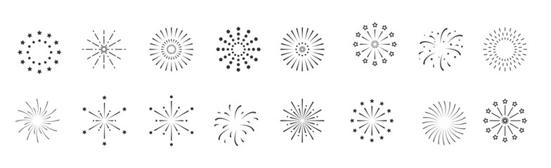 vector illustration of firework icons set. celebration symbols
