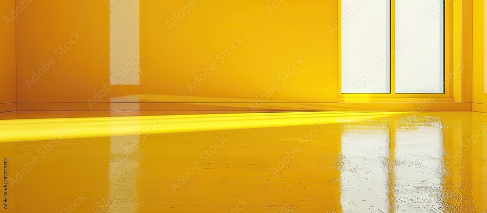Aufkleber A yellow hue painted across the empty floor with ample space for additional elements in a copy space image