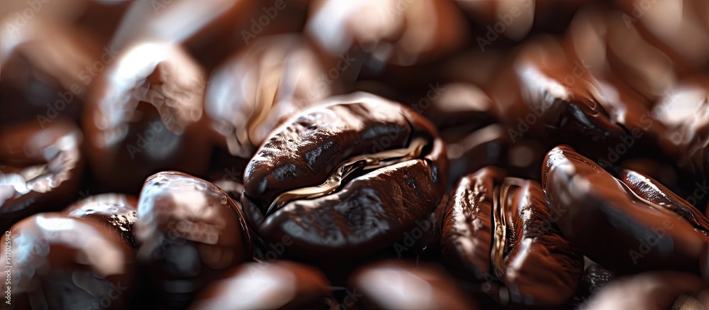 Poster Bean used to make coffee in a close up copy space image
