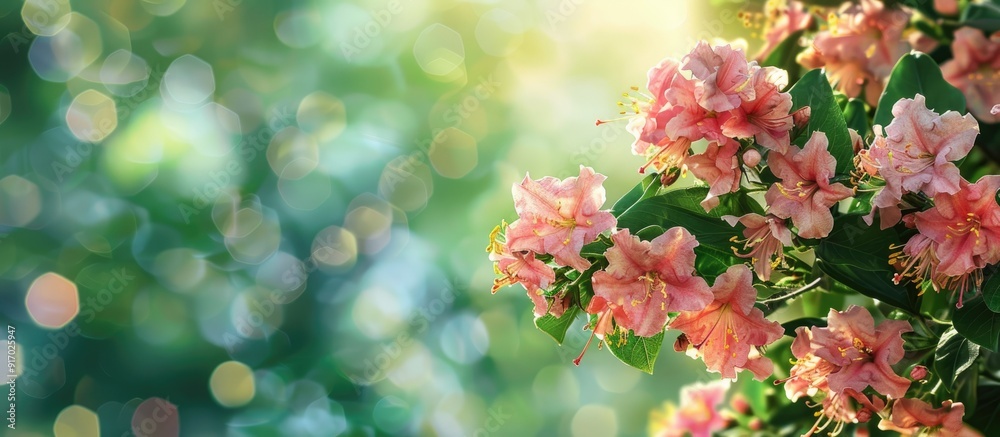 Aufkleber a tree with pink lagerstroemia indica flowers set against a blurred green backdrop ideal for a copy 