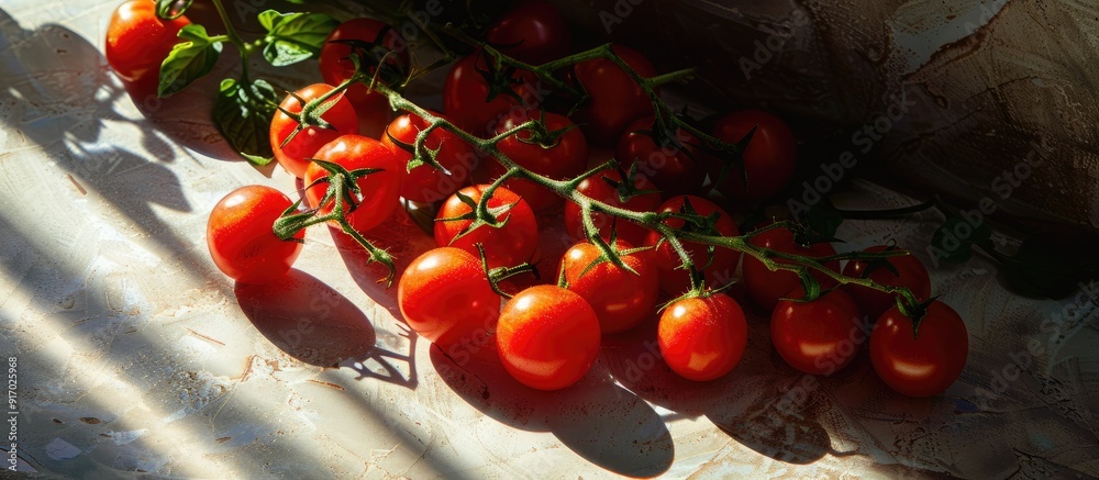 Poster Authentic shadows add depth to a copy space image featuring Marmande tomatoes